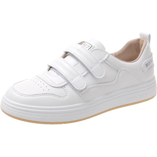 PłAskie Buty Na Rzepy, MałE BiałE Buty Damskie, Wiosenne Nowe, Internetowy Hit, Studenckie, Uniwersalne, Casualowe SkóRzane Sneakersy 39 White-image