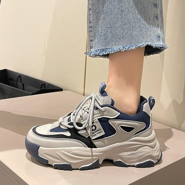 Zapatos De Papá De Cuero Genuino Para Mujer, Nuevos Zapatos Deportivos Casuales De Color A Juego Con Suela Gruesa Y Livianos Para Primavera 40 Gray-image