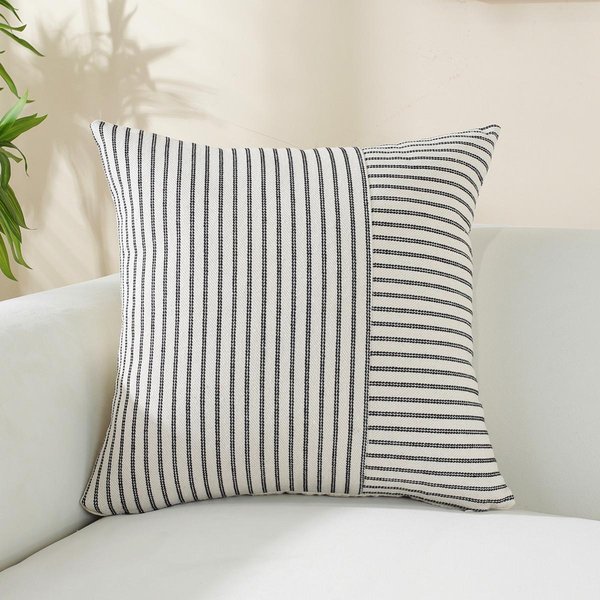 1 Funda De Almohada Gruesa A Rayas AlgodóN Lino GeoméTrica 45*45 50*50 Funda De CojíN Decorativo Simple Para Sofá Sala De Estar 45X45Cm-image
