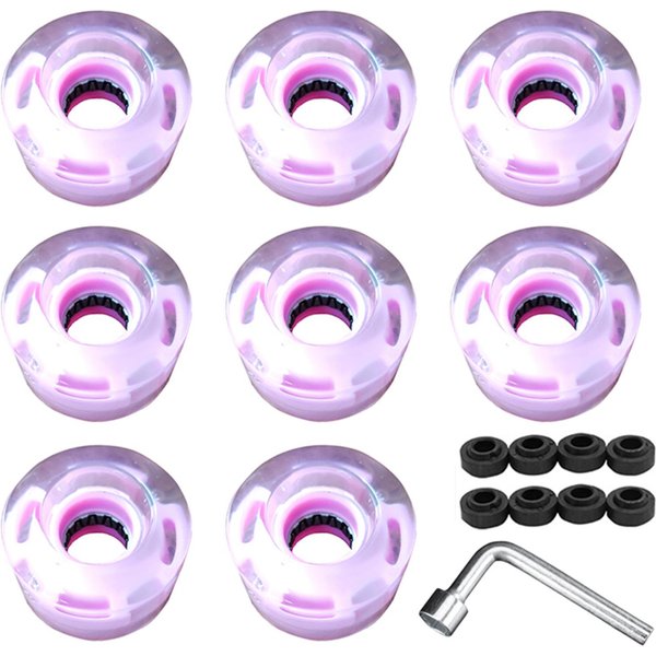 8 Piezas De Ruedas De Patineta Con Luz Led, Ruedas De Repuesto Para Longboard, Juego De Ruedas Con AmortiguacióN De PU 78A Para Color Rosa-image