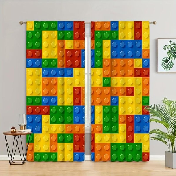 KreskóWkowe Klocki SześCian Kolorowe DziecięCe ZasłOny Dekoracja Okna Zaprojektowane Do ŁAzienki Biura Kuchni Salonu Dekoracja Domu Dekoracja Pokoju W50 X H130(Cm)X2&Hook Yellow-image