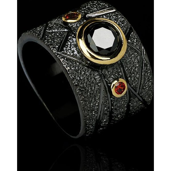 Nuevo Anillo De Fiesta Retro GeoméTrico Negro Incrustado Con JoyeríA Para Dama No. 10-image