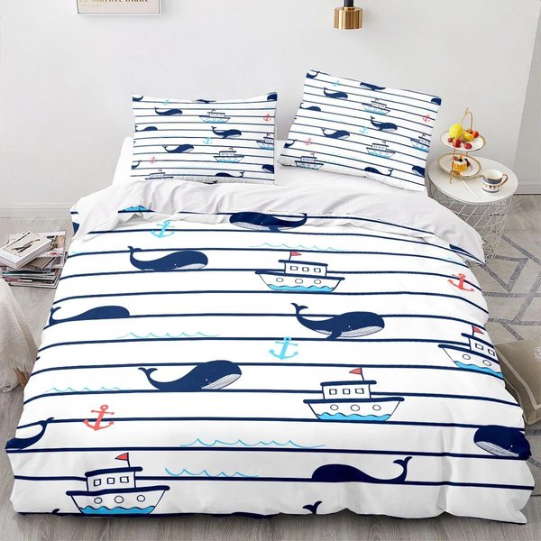 ColeccióN De Ropa De Cama Ancla Marina OcéAno Mar Funda NóRdica 3D Colecciones Colcha Con Ropa De Cama Individual Doble Queen King TamañO Azul Barco EmbarcacióN NiñOs 70X133Cm 2Pcs Blue-image