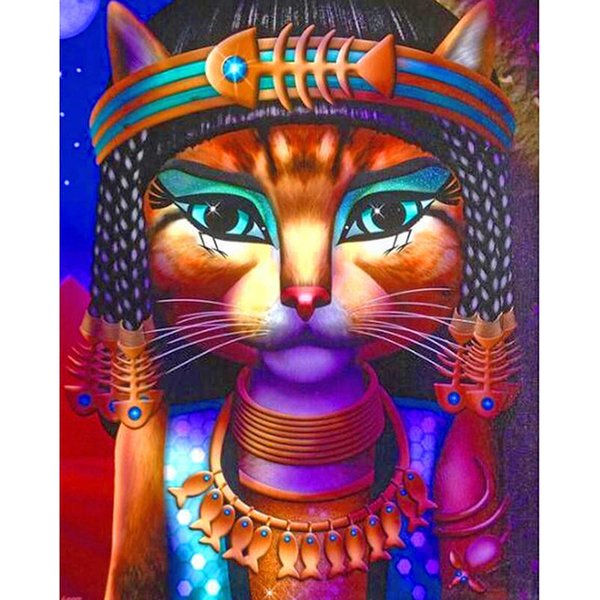 Bordado De Diamantes Mosaico Dibujos Animados Reina Gato 5D Pintura De Diamantes Punto De Cruz Con Diamantes Completos Costura Manual Manualidad De Pintura DIY 20X30CM-image