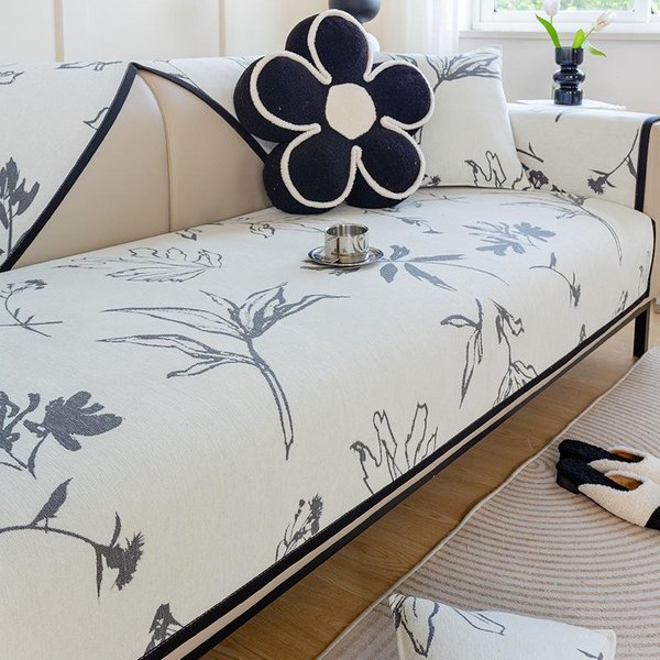 Alfombrilla Para Sofá De Chenilla Jacquard Blanco Suave Cuatro Estaciones Universal Antideslizante Funda Para Sofá DecoracióN De Sala De Estar En Casa CojíN Chino 70X70Cm 1Pcs-image