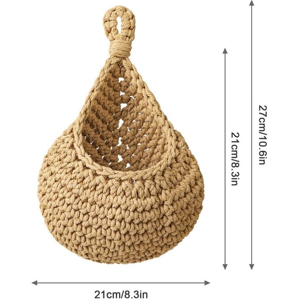 Cesta Colgante En Forma De LáGrima EcolóGica De Yute, Cestas De Frutas Y Verduras Para Colgar En La Pared L-image