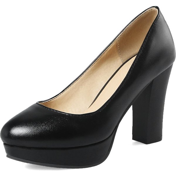 Q/Zapatos Individuales De TacóN Alto Para Mujer Con Temperamento Simple, Plataforma Impermeable De Color SóLido, Boca Poco Profunda, TacóN Grueso, Talla Grande, Zapatos Bajos 40 Negro-image