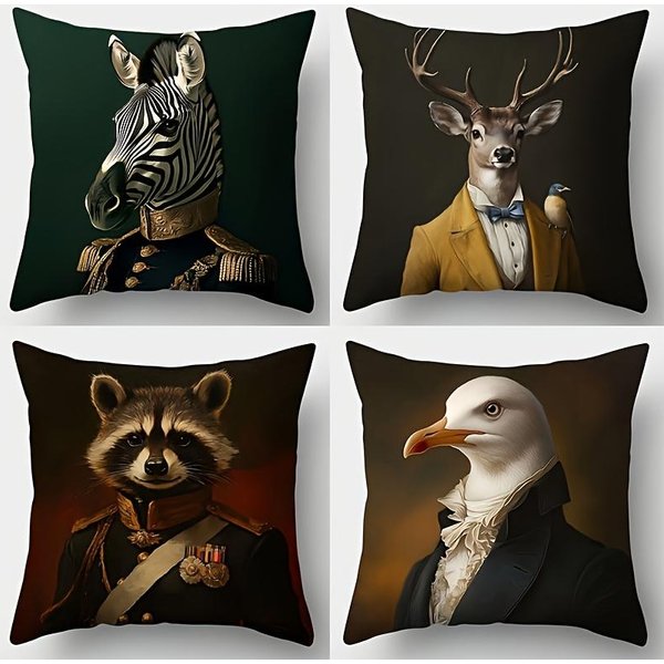 Patrones De Disfraces Formales De Animales ImpresióN Digital Funda De Almohada Felpa Corta Adecuada Para Sala De Estar Dormitorios SofáS CojíN Decorativo 35X35Cm White-image