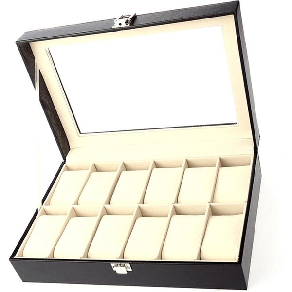 Caja De Almacenamiento Para Relojes Multiusos 12 Ranuras PU Madera Estuche De ExhibicióN Para Relojes Con Cerradura Para ColeccióN De Relojes-image