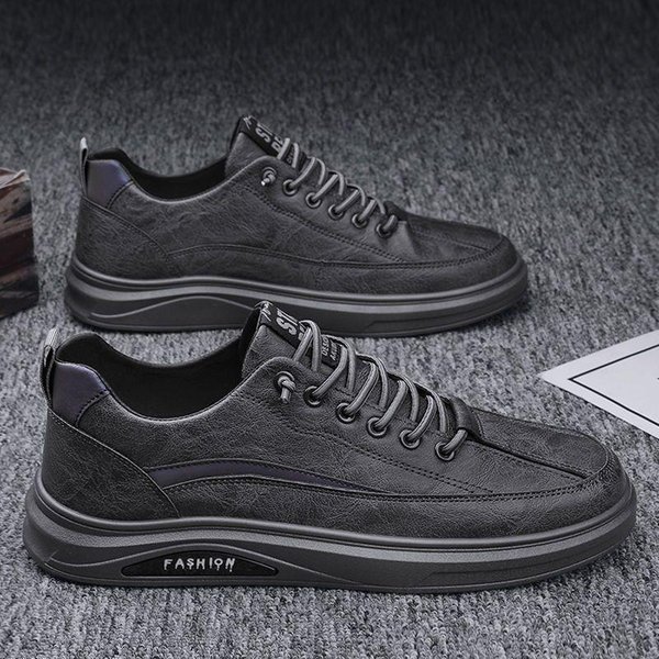 Wiosenne Buty MęSkie OddychająCe Wodoodporne AntypośLizgowe Buty MęSkie Modne Czarne SkóRzane Buty Sportowe Codzienne Buty Deskorolkowe 41 Gray-image