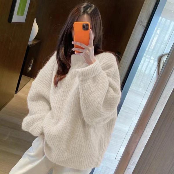 LuźNy Codzienny RóżOwy Sweter Damski LuźNy Wierzchni UbióR Jesień I Zima Delikatny MięKki KlejąCy Zestaw GłOwa Dół Dzianinowe Swetry XXL Gray-image