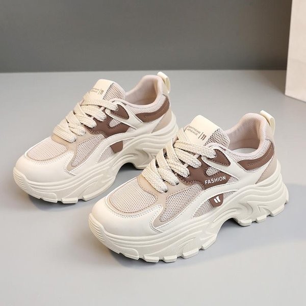 Nuevos Zapatos De Papá Estilo Coreano Para Primavera Y Verano Zapatos De Mujer Suela Gruesa Que Aumentan La Altura Zapatos De Malla Transpirables 39 Gray-image