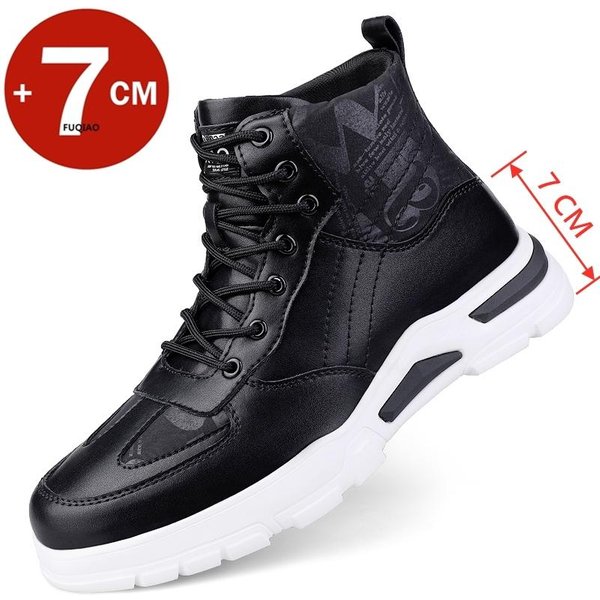 Botas De Hombre Zapatos Con Elevador Tacones Ocultos Cuero Vacuno Moda Botines Para Hombre Plantilla Aumentada 7CM Zapatos Para Aumentar La Altura Hombres 42 Black-image