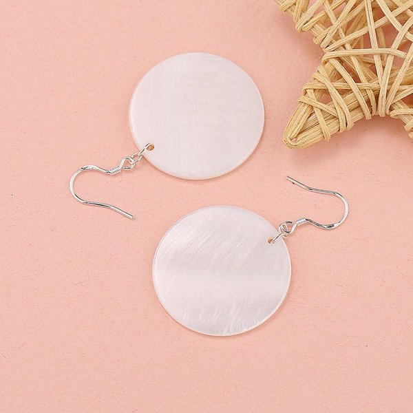 Pendientes De Gancho S925 Con Concha Redonda Feminidad Personalidad Simple Pendientes VersáTiles Pendientes Largos Coreanos Pendientes White-image