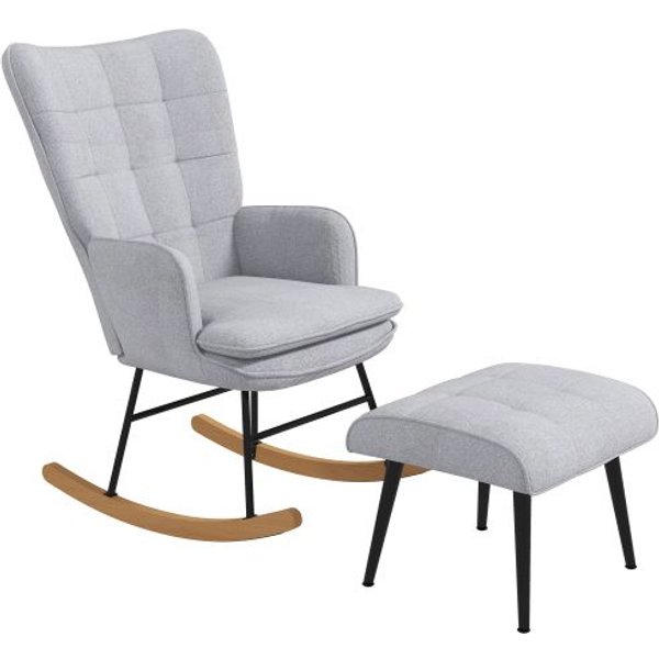 SillóN Mecedora - Muvoe - Gris Claro - Lino - 130 Kg - Reposabrazos Incluidos Gris-image