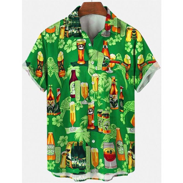 Camisas Hawaianas De Manga Corta Para Hombre Estampado 3D GráFico De Cerveza Vino Camisas De Playa Verano Casual Manga Corta Abotonada Camiseta Tops S-image