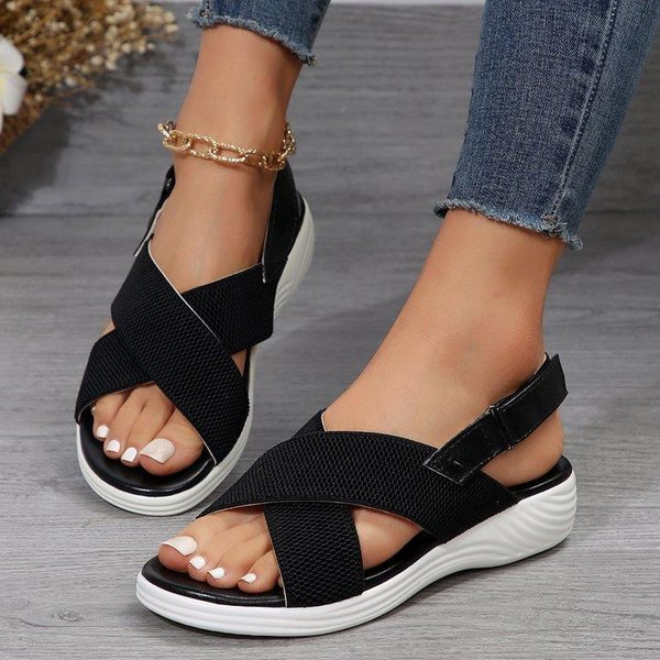 Sandalias Femeninas Verano Nueva Moda Sandalias De Mujer Color SóLido Punta Abierta Ligeras Playa Exterior Zapatos Para Mujer Zapatos De Mujer 43-image