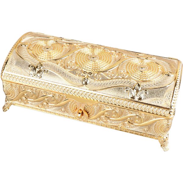 Caja De JoyeríA Vintage Color Elegante AleacióN Resistente Al Desgaste Inoxidable Forro De Terciopelo Suave Caja De Almacenamiento Para BisuteríA Para DecoracióN Familiar De Oficina Beige-image
