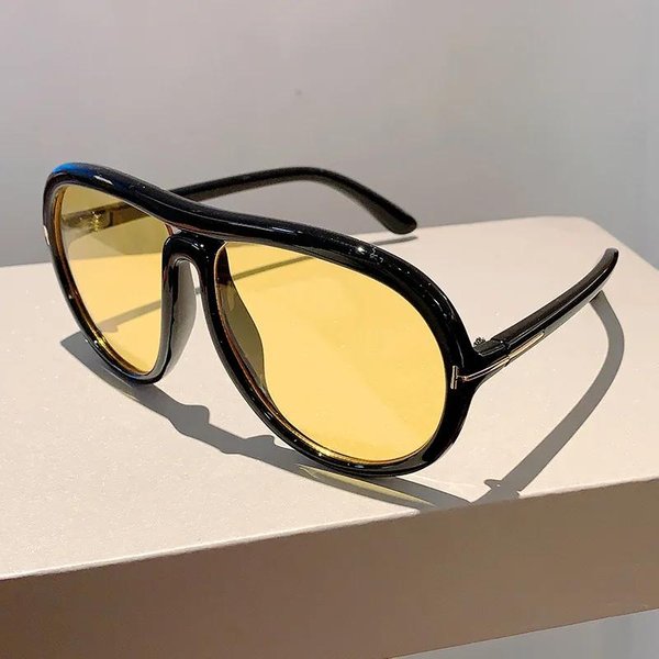 Modne Oversize Okulary PrzeciwsłOneczne Pilotki Damskie Dla MężCzyzn Luksusowe Designerskie Okulary SłOneczne Vintage DużA Oprawka Okulary Punkowe Do Jazdy Cień 1PC Black-image