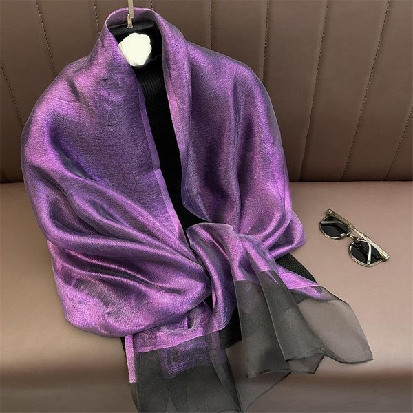 Jedwabno-WełNiany Szalik Dla Kobiet GłAdkie Szale Chusty Pashmina HidżAb Foulard Femme PlażOwe Szale Bandana Luksusowe Poncho 200X70Cm Blue-image