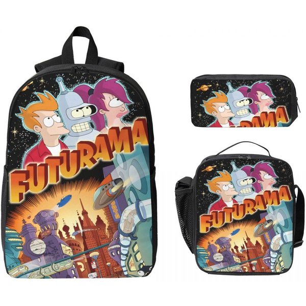 3 Sztuki Futuramy KreskóWka Komiks Merch Zestaw PlecakóW Dla Dzieci PióRniki Zestawy TornistróW Z Pojemnikiem Na Lunch Dla UcznióW SzkołA Plecak Dzienny-image