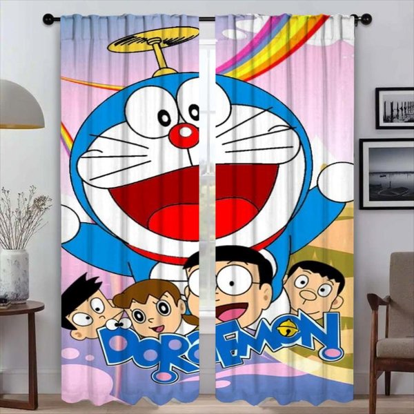 Cortina Opaca Doraemon Para HabitacióN 2 Paneles Cortinas Para Interior Del Hogar Tul Para Dormitorio DecoracióN De Halloween ParticióN Persianas SalóN W50Xh70Cmx2Pcs-Cl-image
