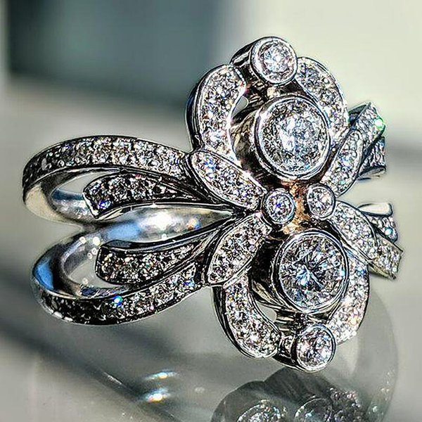 JoyeríA De Moda Estilo Europeo Y Americano Anillo Retro De Circonita Con Flor Anillo Exquisito De Diamante Redondo Con Flor Para Mujer No. 10-image