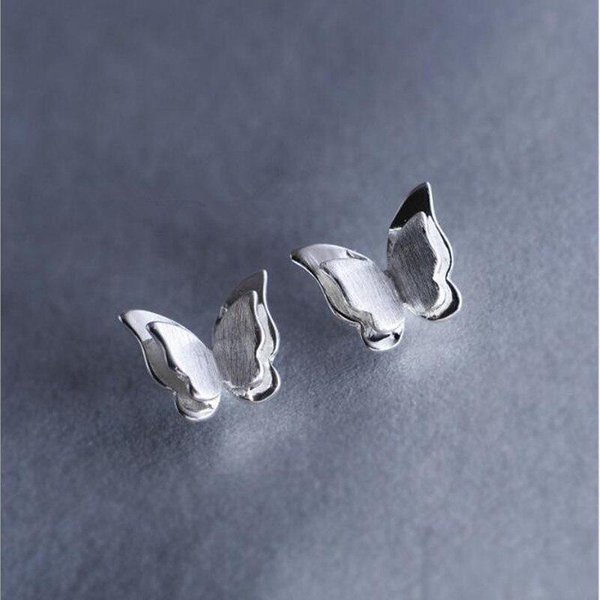 Nueva Moda JoyeríA De Plata De Ley 925 Personalidad Creativa Mariposa Tridimensional Temperamento De Seda Dulces Pendientes E028-image