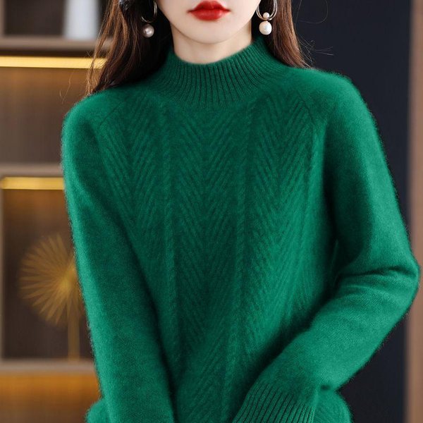 SuéTer PulóVer Mujer OtoñO E Invierno Medio Cuello Alto SóLido Casual Manga Larga Tejido SuéTer Inferior Superior One Size Verde-image