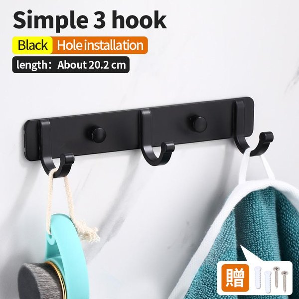 Gancho Para Bata Negro Para BañO Cocina Hogar Montado En La Pared Creativo Puerta Abrigo Ropa Toalla Llavero Colgador Almacenamiento 3 4 5 6 Ganchos-image