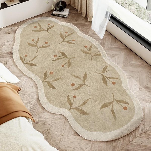 Kremowe Dywany Do Salonu Nieregularne KształTy Dekoracja Sypialni ZagęSzczony Pluszowy Dywanik Pod ŁóżKo Puszysty MięKki Dywan Do Pokoju Dziennego 80X160Cm-image