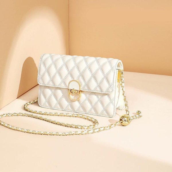 Bolso De Mujer Bolso Bandolera Verano Sentido De Alta Gama OtoñO Cuero Cadena Bolso Cuadrado PequeñO White-image