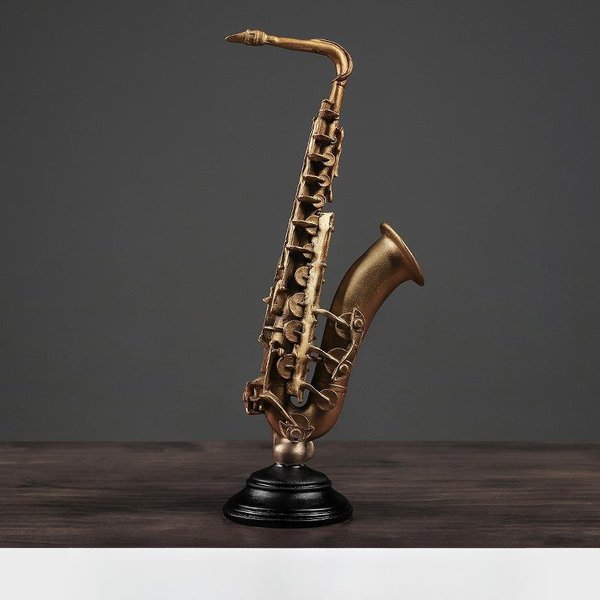 Resina ArtesaníA De Instrumentos Musicales Europeos ViolíN SaxofóN Adornos De Mesa Para HabitacióN Uso En El Hogar Obra De Arte Musical Duradero Black-image