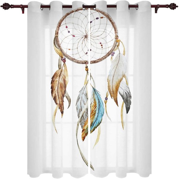 AtrapasueñOs Boho PatróN De Plumas Acuarela Cortinas Modernas Para Ventana Para Sala De Estar Dormitorio Cortina Persianas Cortinas Cortinas Para Puerta 100W130H(Cm)40X51In&Grommet Top-image