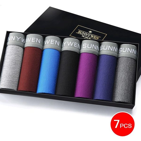 7 Piezas Ropa Interior Masculina AlgodóN Calzoncillos Masculinos Transpirable Calzoncillos Tipo Boxer Masculinos Ropa Interior Lisa Pantalones Cortos CóModos Ropa Interior L-image