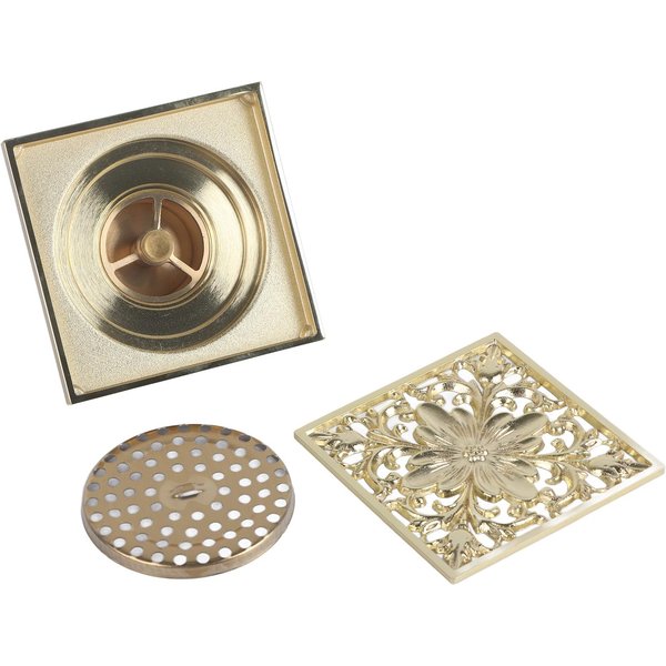 DesagüE De Piso Cuadrado De LatóN Antiguo Con Colador Drenaje Y Accesorios Limpios Para BañO/Aseo-image