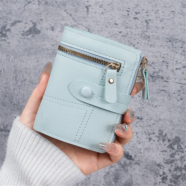 Cartera Compacta Fina Para Mujer Con MúLtiples Ranuras Para Tarjetas, Cremallera Y Cierre De BotóN Azul-image