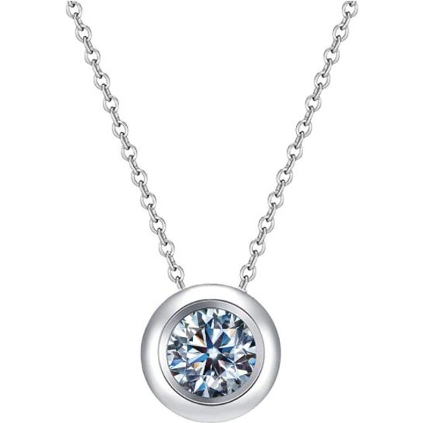 100% Diamante Moissanita 0.5Ct 1.0Ct Color D Collar Redondo Collar De Plata De Ley 925 Exquisita JoyeríA Fina Para Regalos De Mujer 45Cm White-image