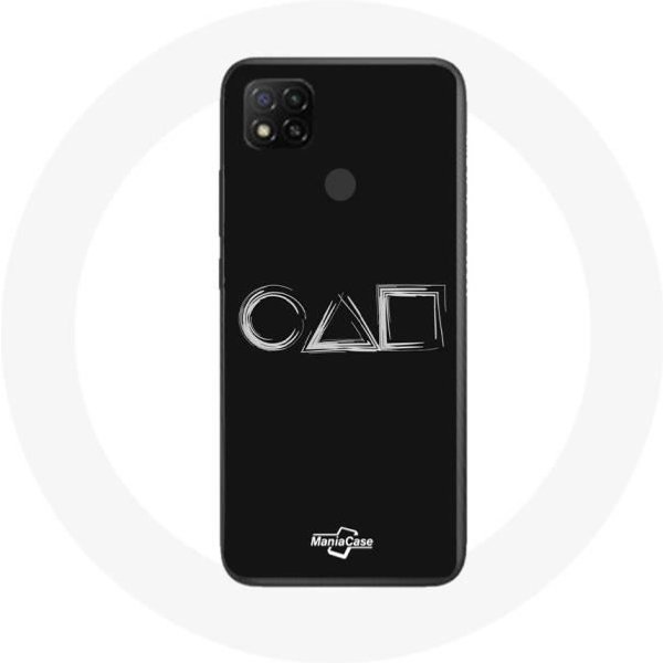 Coque Xiaomi Redmi 9C Squid Game Logo Symboles Carre Cercle Triangle Fond Noir-image