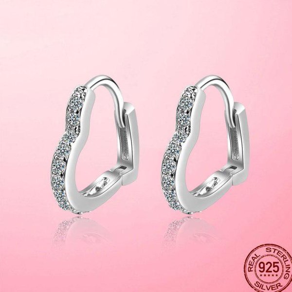 Pendientes Claros Para Mujer De Plata De Ley 925 Forma GeoméTrica De CorazóN Pendientes De Aro Para Mujer Boda Compromiso JoyeríA Fina Regalo White-image