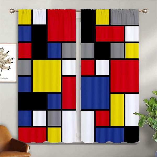 Cortinas Impresas En 3D Con PatróN De Cuadros Coloridos, Cortinas Modernas Sencillas, Cocina Dormitorio Y Sala De Estar, Se Pueden Personalizar W50Xh130(Cm)X2Pcs&Grommet Top-image