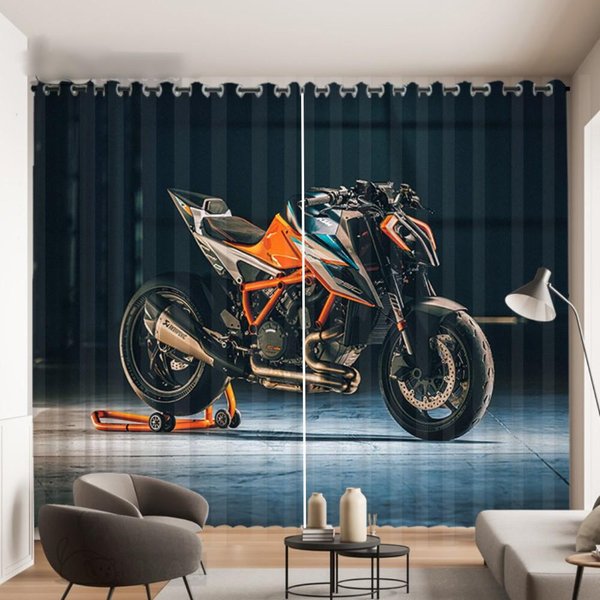 Cortina De 2 Paneles Con Estampado De Motocicleta Fresco Para Dormitorio Estudio Sala De Estar Cortina De Ventana Para Ventana De Piso A Techo Cortinas Cortinas 2X50W100H(Cm)&Hook-image