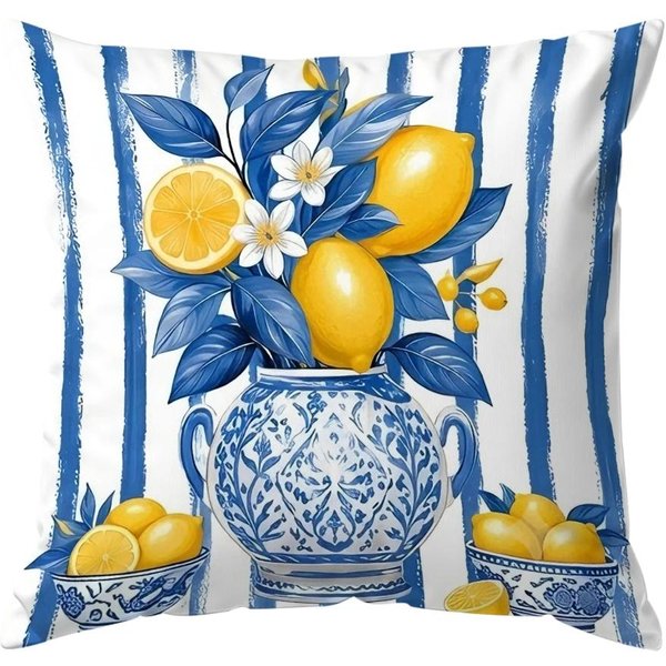 1 Unidad/4 Unidades Cojines De LimóN De Verano Azules Funda De Almohada Funda De CojíN De PoliéSter CojíN Decorativo Para El Hogar Coche Sofá 45X45Cm-image