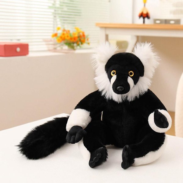 Lindo Peluche De LéMur De Madagascar Realista LéMur De Cola Anillada Y Coronado Peluche Suave Realista Monos Peluches Regalo Para NiñO 25-27Cm-image