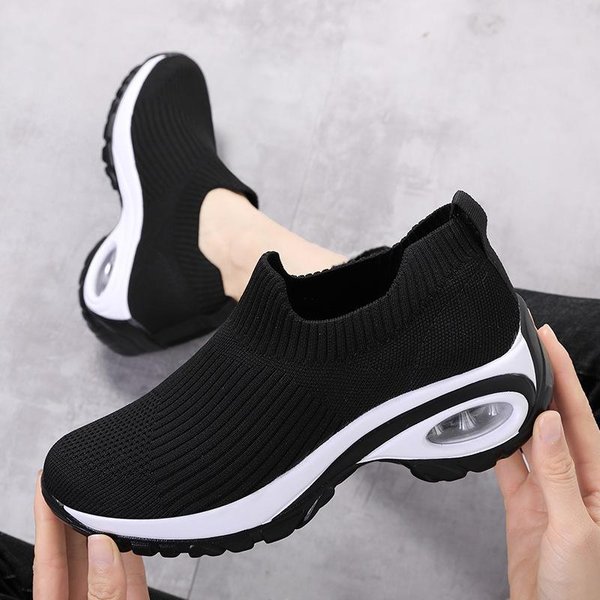 Zapatos Nuevos De Primavera Y OtoñO Para Mujer Tejido Volador Transpirable Zapatos Perezosos Slip-On Zapatillas De Suela Gruesa 40 Negro-image