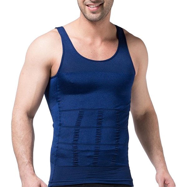 Camiseta Moldeadora Adelgazante Para Hombre, Camiseta De CompresióN Para Control De Abdomen, Camiseta Sin Mangas, Ropa Moldeadora, Capa Base, Chaleco Muscular Delgado M Azul-image