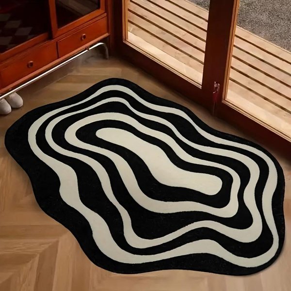 Czarno-BiałY WzóR Chmur Nieregularny Falisty Dywan Wygodna Mata PodłOgowa, Dywan Do Salonu Sypialni WystróJ Domu 80X120CM(2.6X3.9FT-image