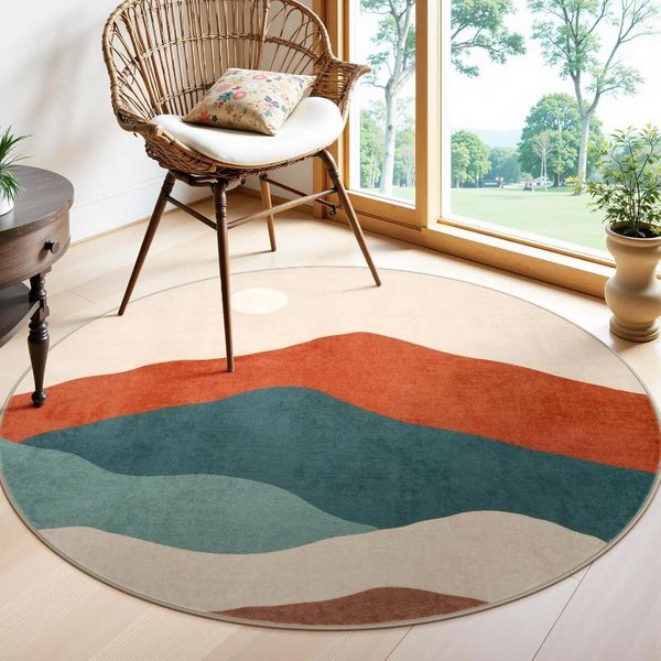 DużY OkrąGłY Geometryczny Dywan Obszarowy Krajobrazowy Zielone Warstwy GóR Salon Sypialnia Nowoczesny WystróJ Dywan Dekoracja Domu 80X80Cm-image
