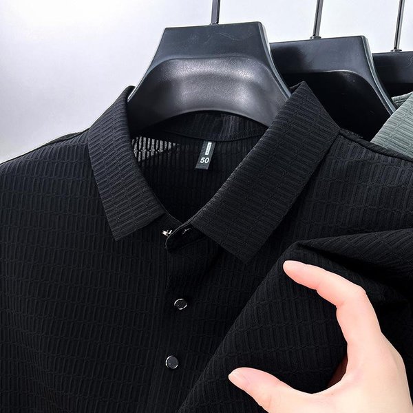 Camiseta Polo De Verano Nueva Para Hombre, Camiseta Fina Con Solapa EláStica Sin Costuras, Camiseta De Manga Corta Para Hombre 3XL Gray-image