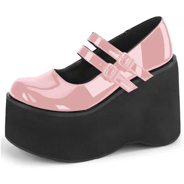 Nuevos Zapatos Lolita Femeninos Lindos Mary Janes Bombas Plataforma CuñAs Tacones Altos Zapatos Punk GóTicos Dulces Bombas De Mujer 37 Beige-image